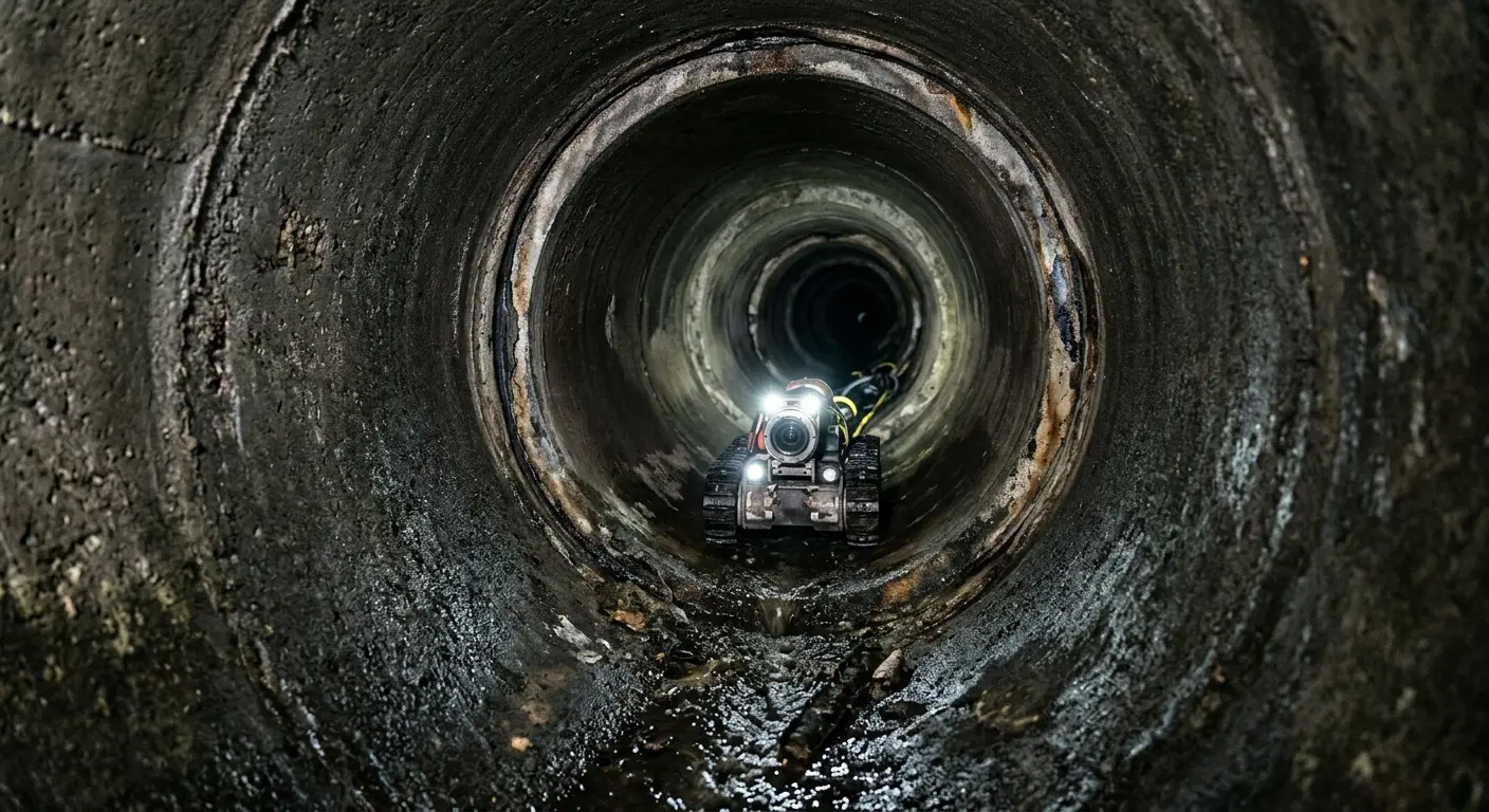 Robotic sewer camera inspecting pipe interior for Drain Snake Service in College Station